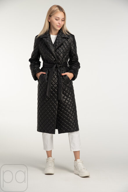 Стеганое пальто черное длинное TIARA купити Жашков 2
