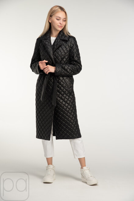 Стеганое пальто черное длинное TIARA купити Жашков 1