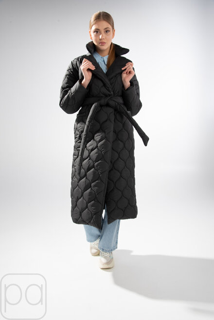 Длинное пальто стеганое с поясом BOCHAROVA черный цвет купить Энергодар 1