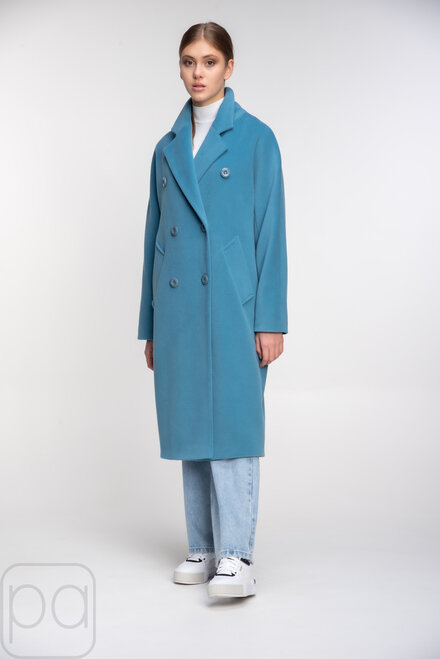 Длинное пальто с поясом оверсайз NINA VLADI голубой цвет купить Сумы 01