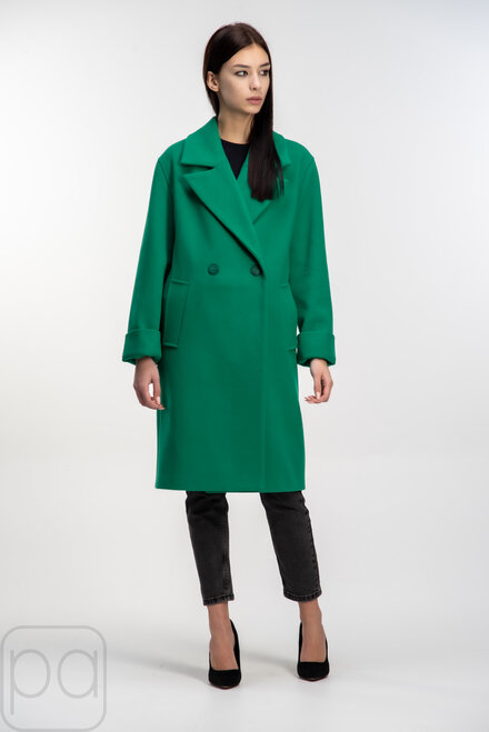 Пальто двобортне демісезонне з поясом ELVI колір зелений купити Суми 