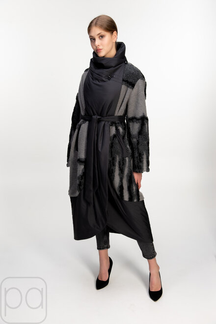Довге пальто комбіноване CHIAGO колір чорний купити Кропивницький 