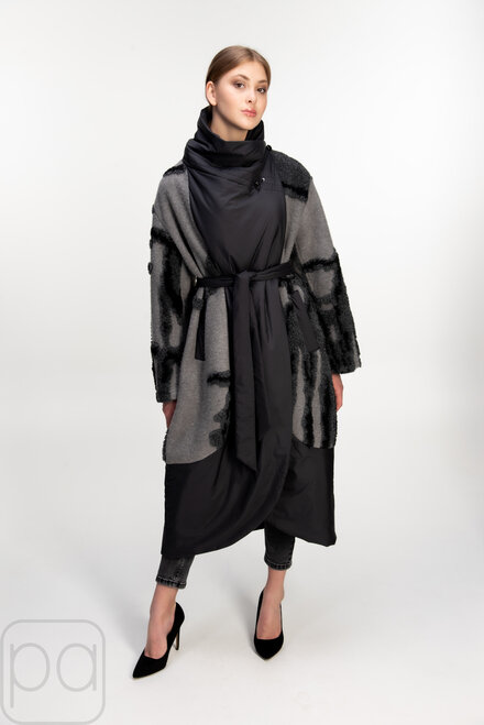 Длинное пальто комбинированное CHIAGO цвет черный купить Кропивницкий 1