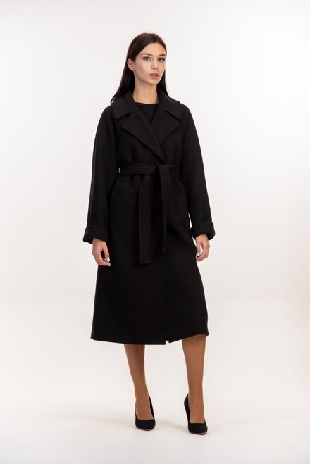 Пальто класичне з поясом на запах VLADLEN колір чорний купити Вінниця 