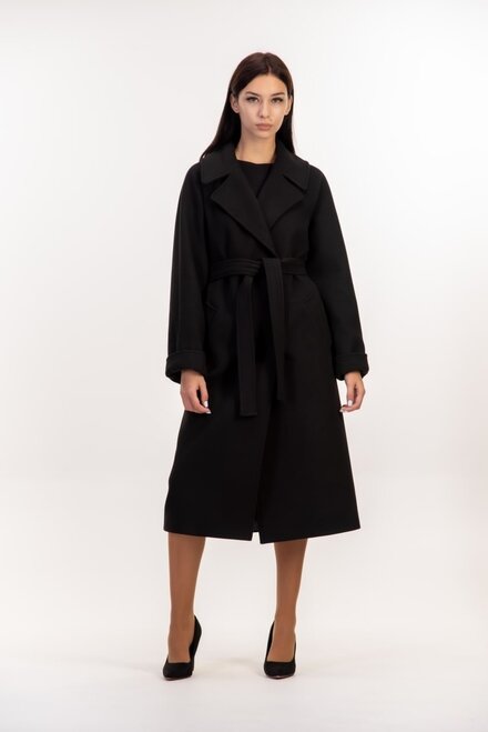 Пальто класичне з поясом на запах VLADLEN колір чорний купити Вінниця 1