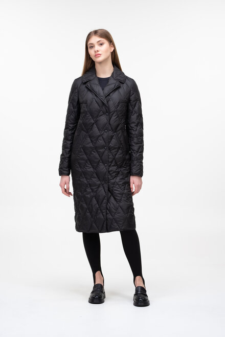 Стьобане пальто з поясом класичне TIARA колір чорний купити Хуст 