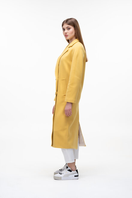 Довге пальто з поясом демісезон ELVI колір жовтий купити Вінниця 1