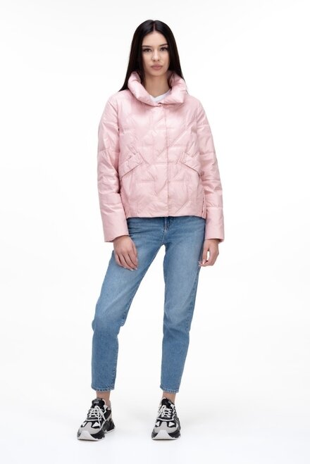 Коротка стьобана куртка на весну VIVILONA колір рожевий купити Суми 