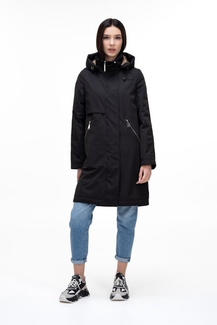 Удлиненная куртка с капюшоном SNOW-OWL цвет черный купить Ужгород 