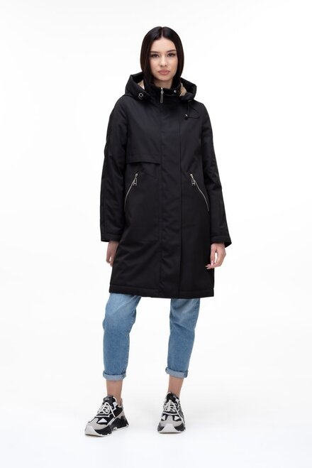 Удлиненная куртка с капюшоном SNOW-OWL цвет черный купить Ужгород 1