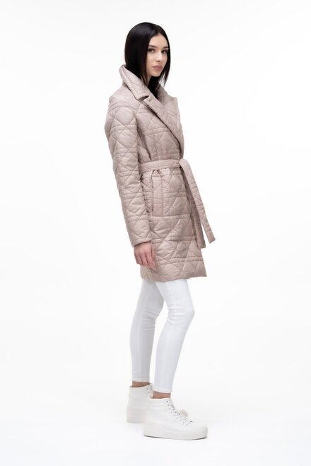 Стеганное женское пальто с поясом EMIS цвет бежевый купить Умань 1