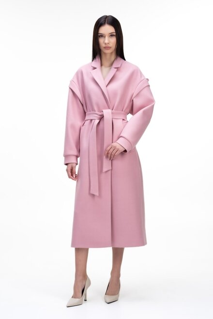 Длинное пальто шерстяное ELVI цвет розовый купить Днепр 