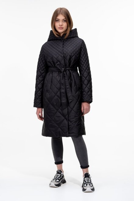 Длинная куртка с капюшоном и поясом SNOW-OWL цвет черный купить Винница 