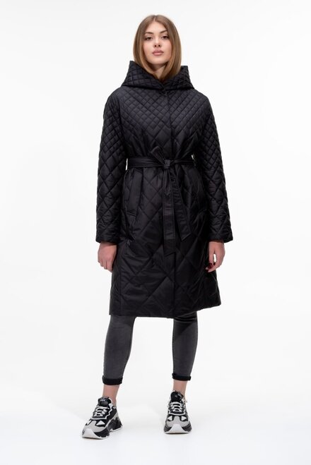 Длинная куртка с капюшоном и поясом SNOW-OWL цвет черный купить Винница 1