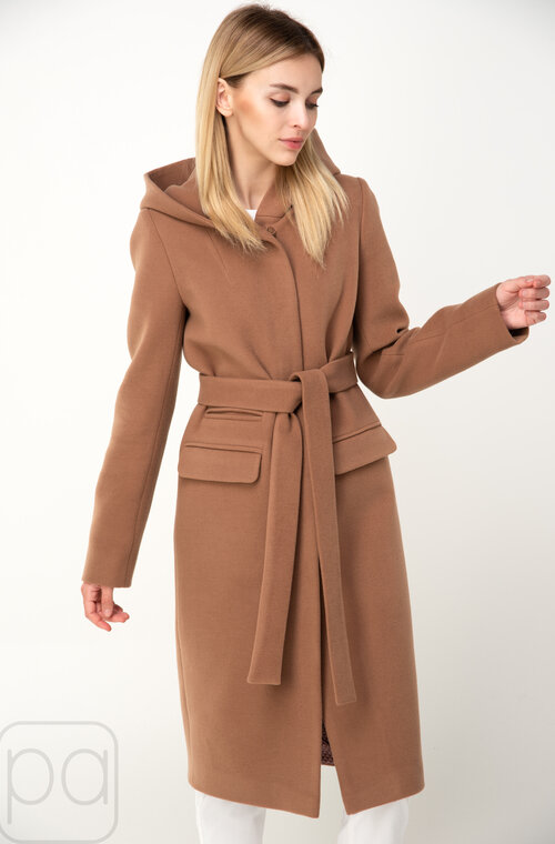 Пальто женское с капюшоном ANGL цвет Кэмел 03