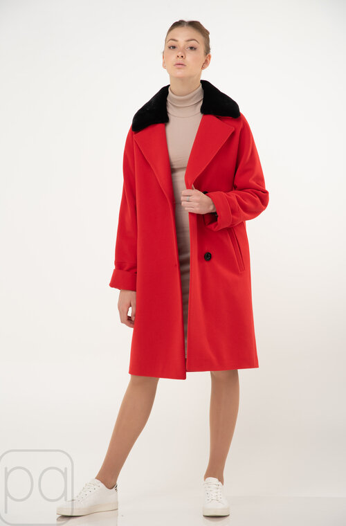 Пальто с мехом NINA VLADI цвет красный купить Хмельник 2