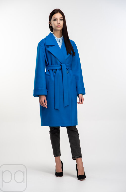 Пальто средней длины с поясом ELVI цвет синий купить Чернигов 05